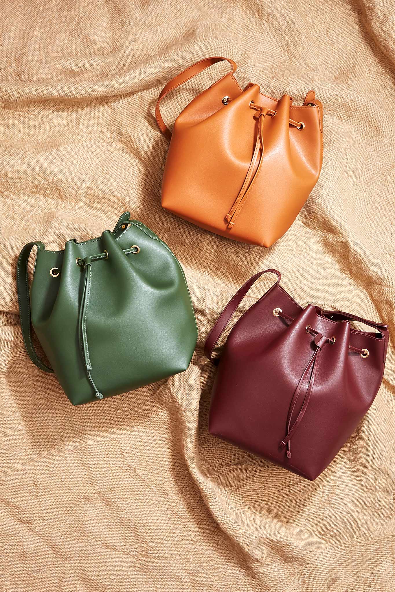 flatlay product photography - 3 bucket bags - mount studio